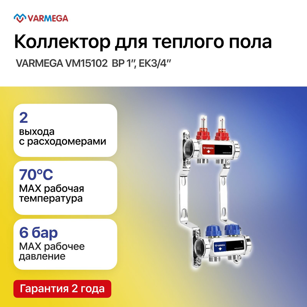 Распределительный коллектор для теплого пола (группа) с расходомерами  Varmega VM15102 ВР 1