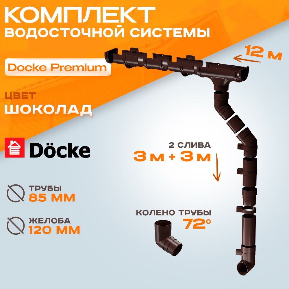 Водосток для крыши дома комплект водосточной системы Docke Premium  (120мм/85мм) на 12 метров Деке Премиум Шоколад (RAL 8019) коричневый -  купить с доставкой по выгодным ценам в интернет-магазине OZON (1099737268)