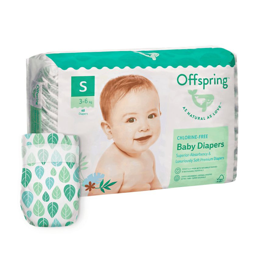 OFFSPRING Подгузники, S 3-7 кг Листочки 48 шт #1