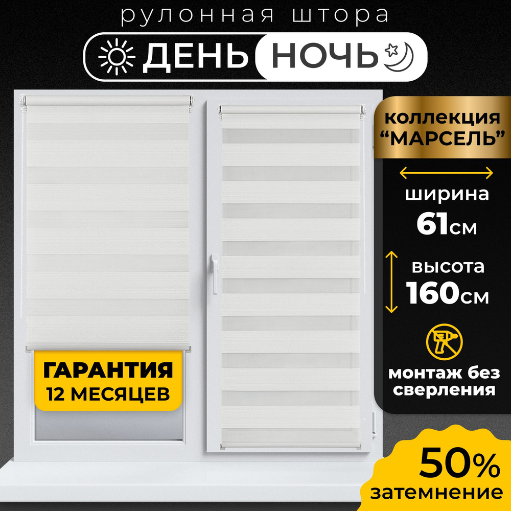 Рулонные шторы LmDecor день-ночь 61х160 см, жалюзи на окна 61 ширина, рольшторы  #1