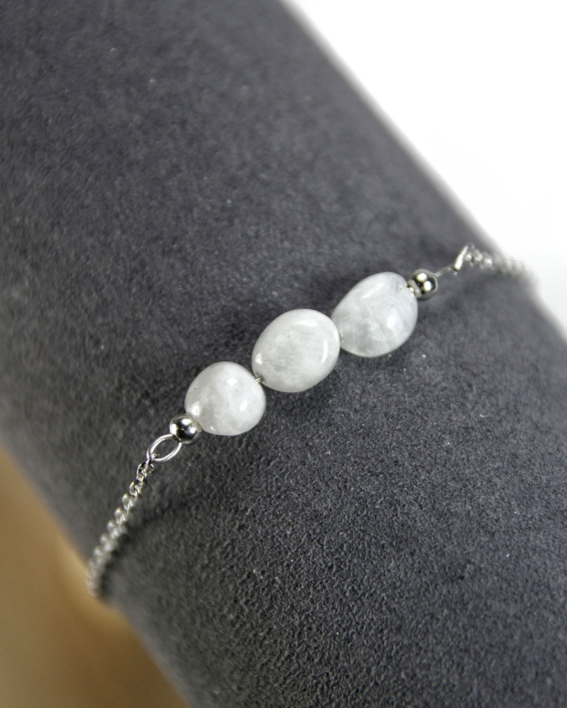 Лунный камень браслет - натуральный камень, 4-8 мм, цепочка, цвет ...