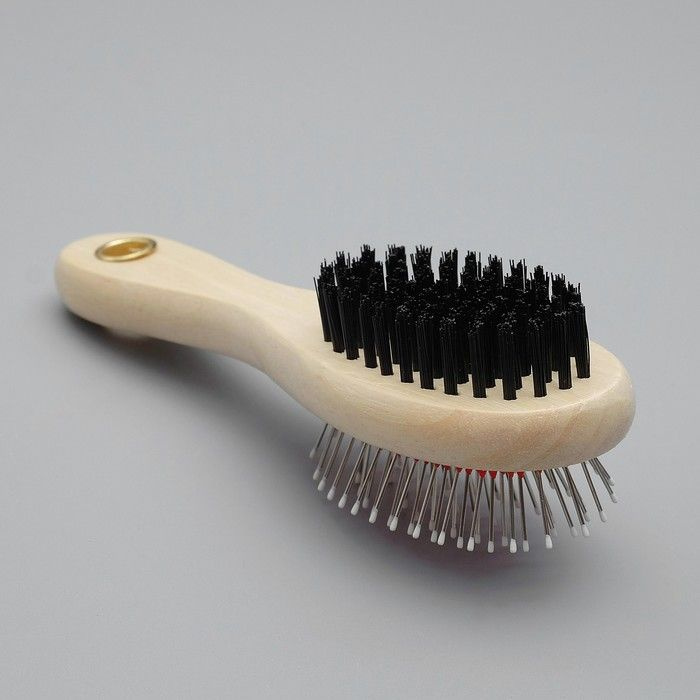 Двусторонняя щетка-расческа Пижон с деревянной ручкой, малая, 5х17 см ...