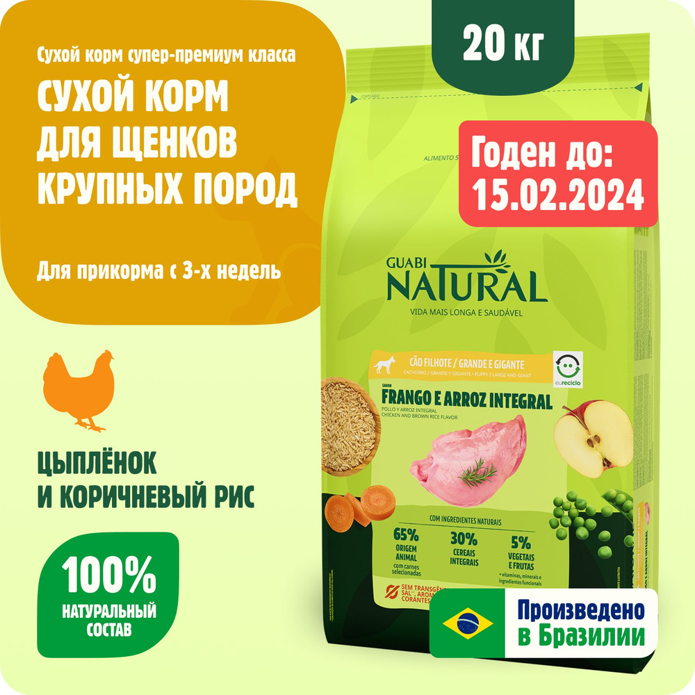 Сухой корм для щенков крупных пород Guabi Natural Puppy цыпленок и ...