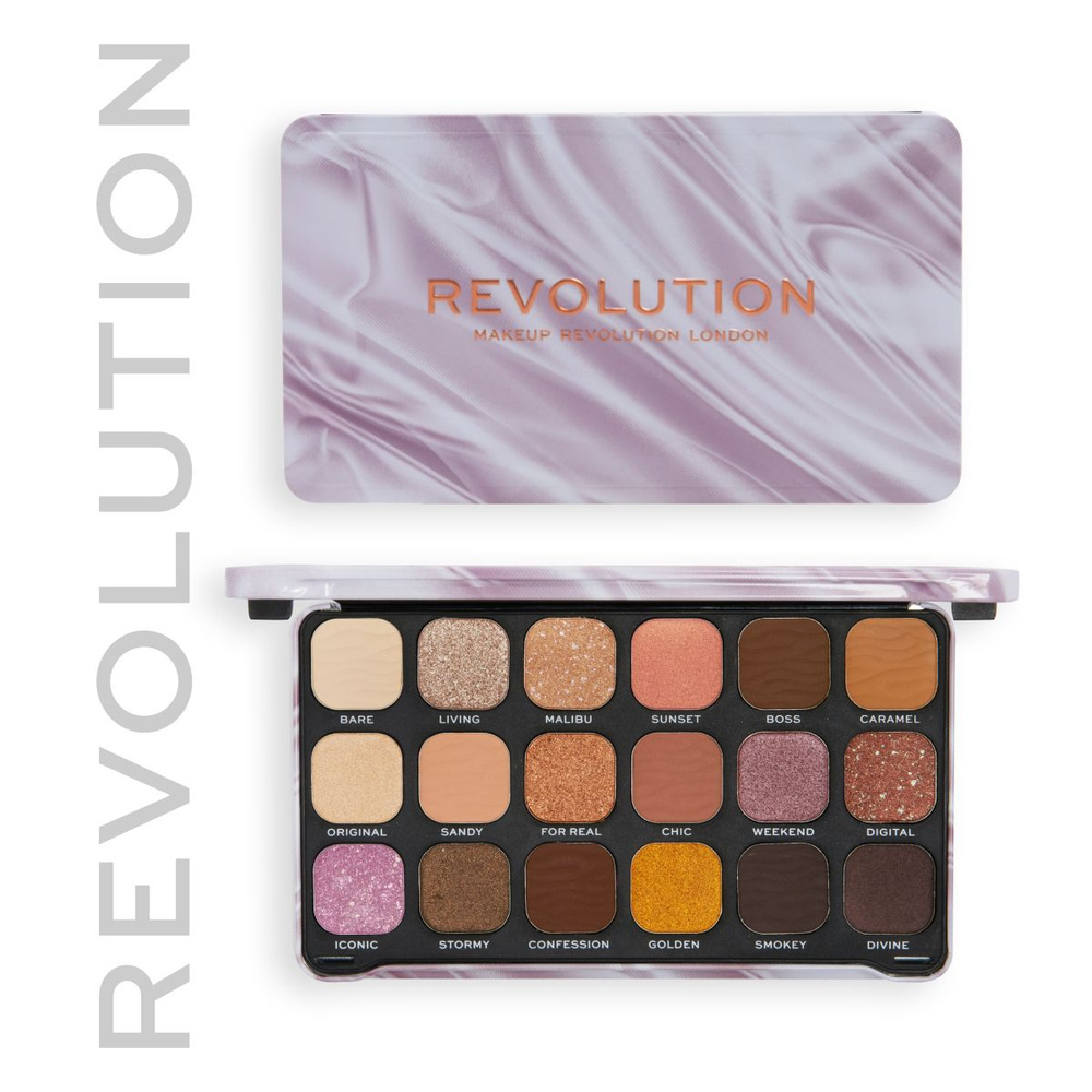 Makeup Revolution Тени для глаз FOREVER FLAWLESS Nude Silk: большая палетка для век, нюдовые, блестящая, #1