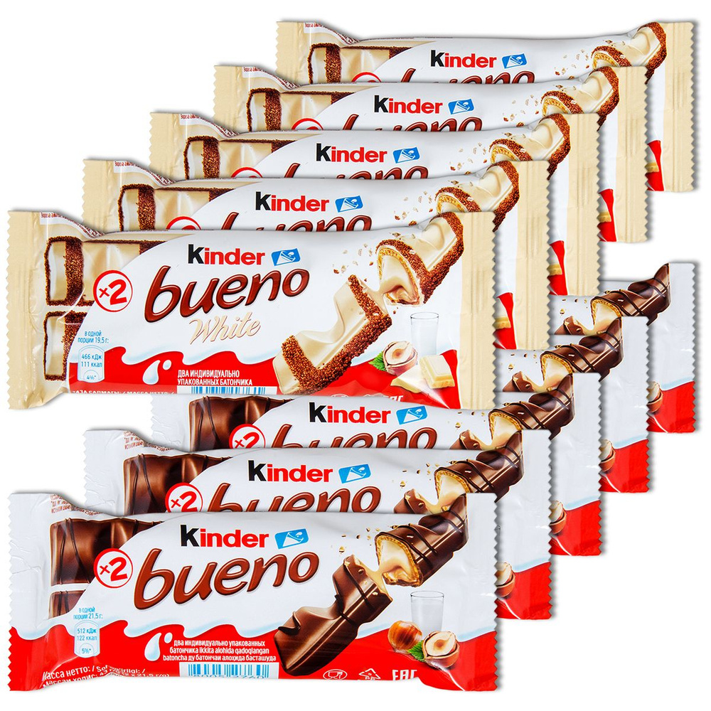 Киндер Буэно вафельный батончик набор 2 вида Kinder Bueno и Bueno White вафли с молочно-ореховой начинкой, #1