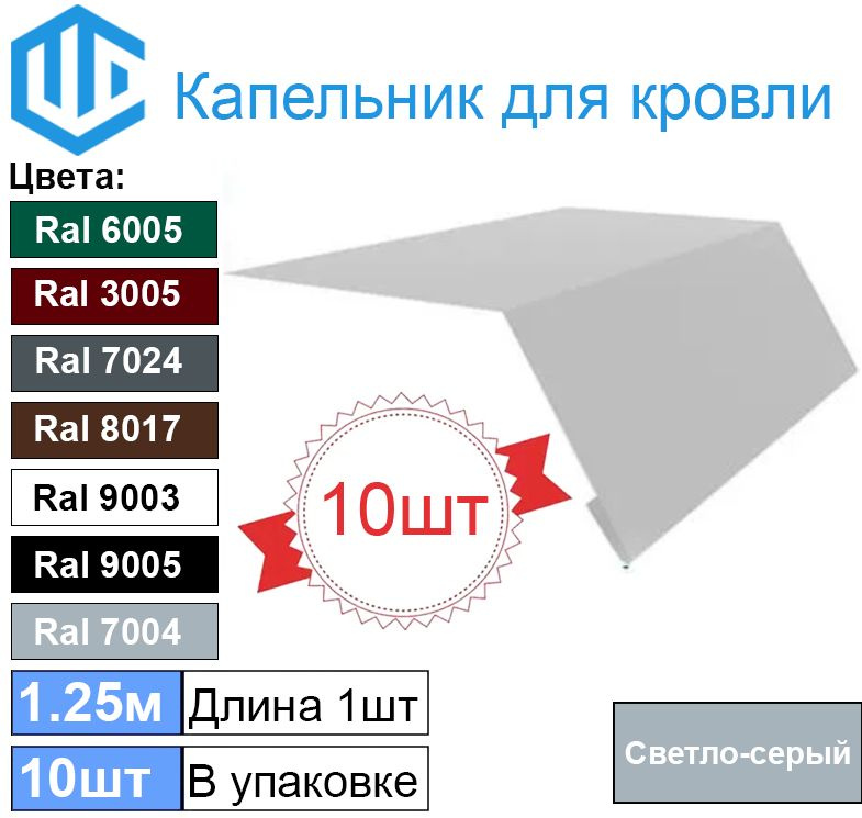 Капельник для кровли - карнизная планка Ral 7004 (10шт) 1.25м #1