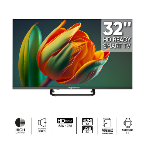 Телевизор topdev!ce TV 32" FRAMELESS (TDTV32BS04H_BK), 720p, Smart TV WildRed, 32" HD, черный  #1