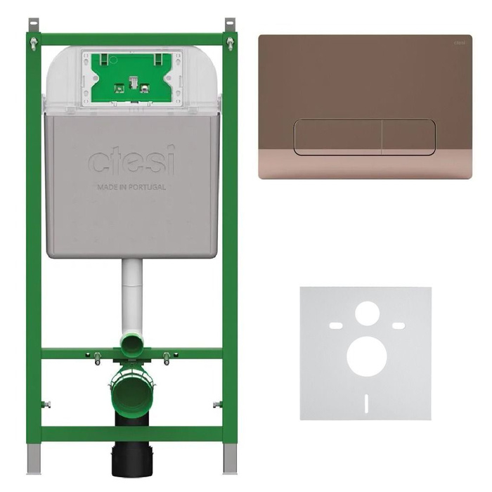 Инсталляция для унитаза CTESI Solid. Комплект 5 в 1 с кнопкой медь и ...