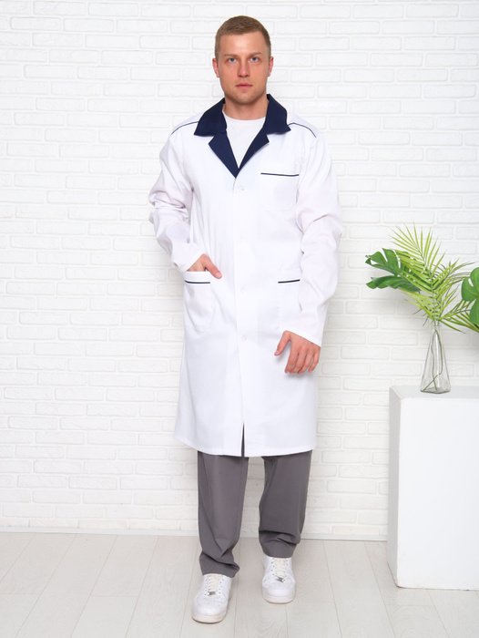 Медицинский халат на кнопках/ халат лабораторный мужской/ белый халат ...