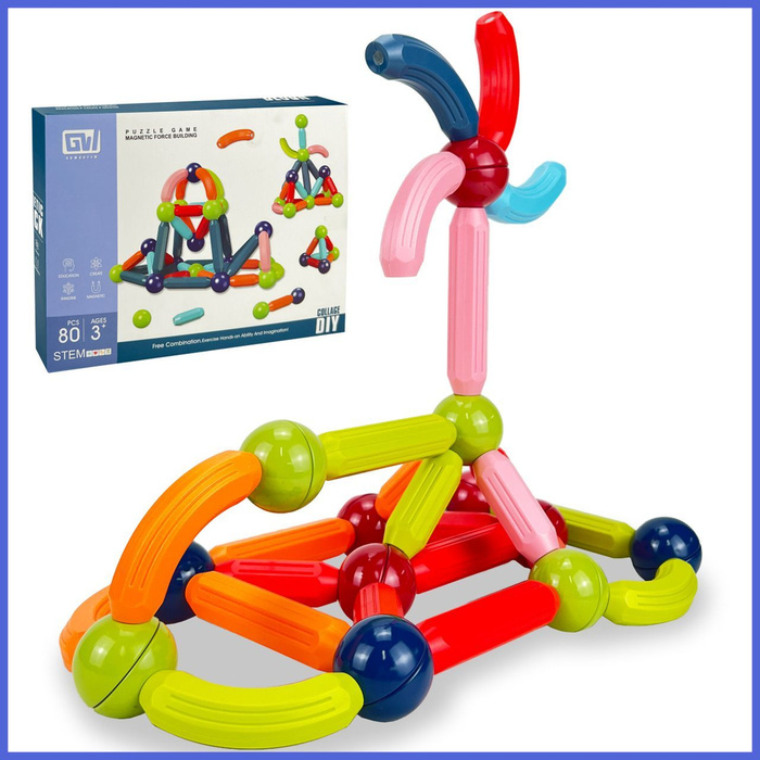 Конструктор Магнитный блок / Набор с шариками, 80 деталей - купить с ...