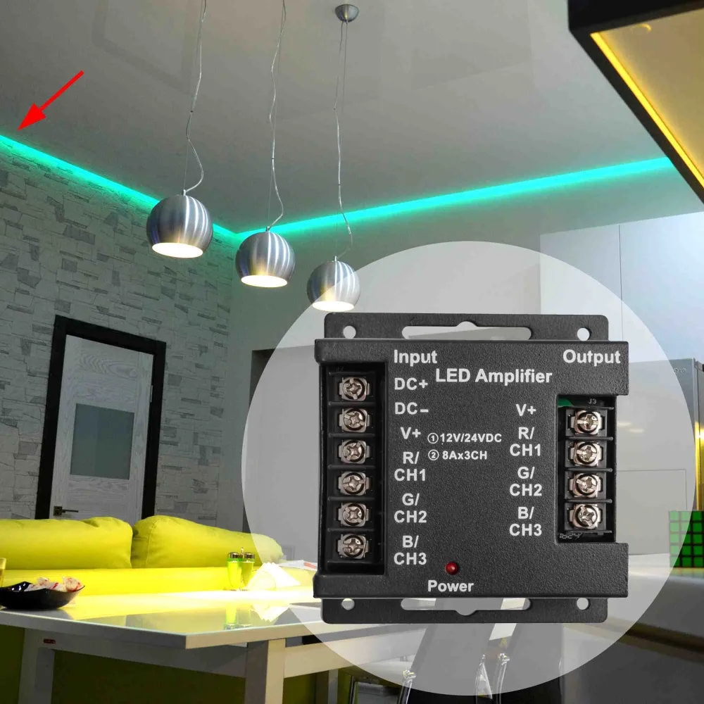Усилитель Apeyron 04-04 для RGB контроллера 12В /288 Вт / 3 канала*8А / 73х80х33мм, 73x80x33 мм, 288 Вт, фото 5