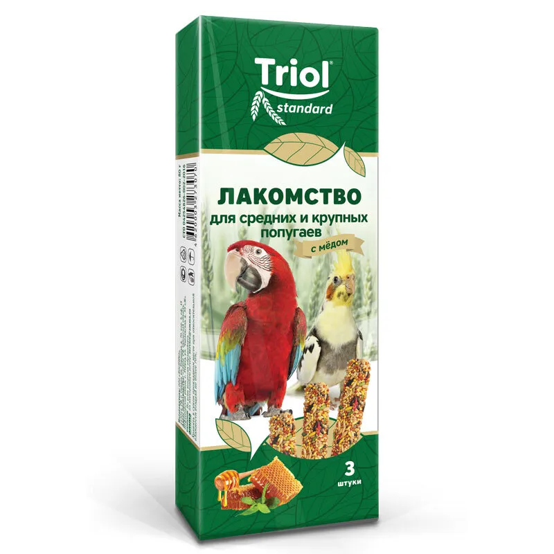 Лакомство для средних и крупных попугаев с мёдом (уп. 3 шт), 80г, Triol Standard, 3 шт, 80 г, фото 3