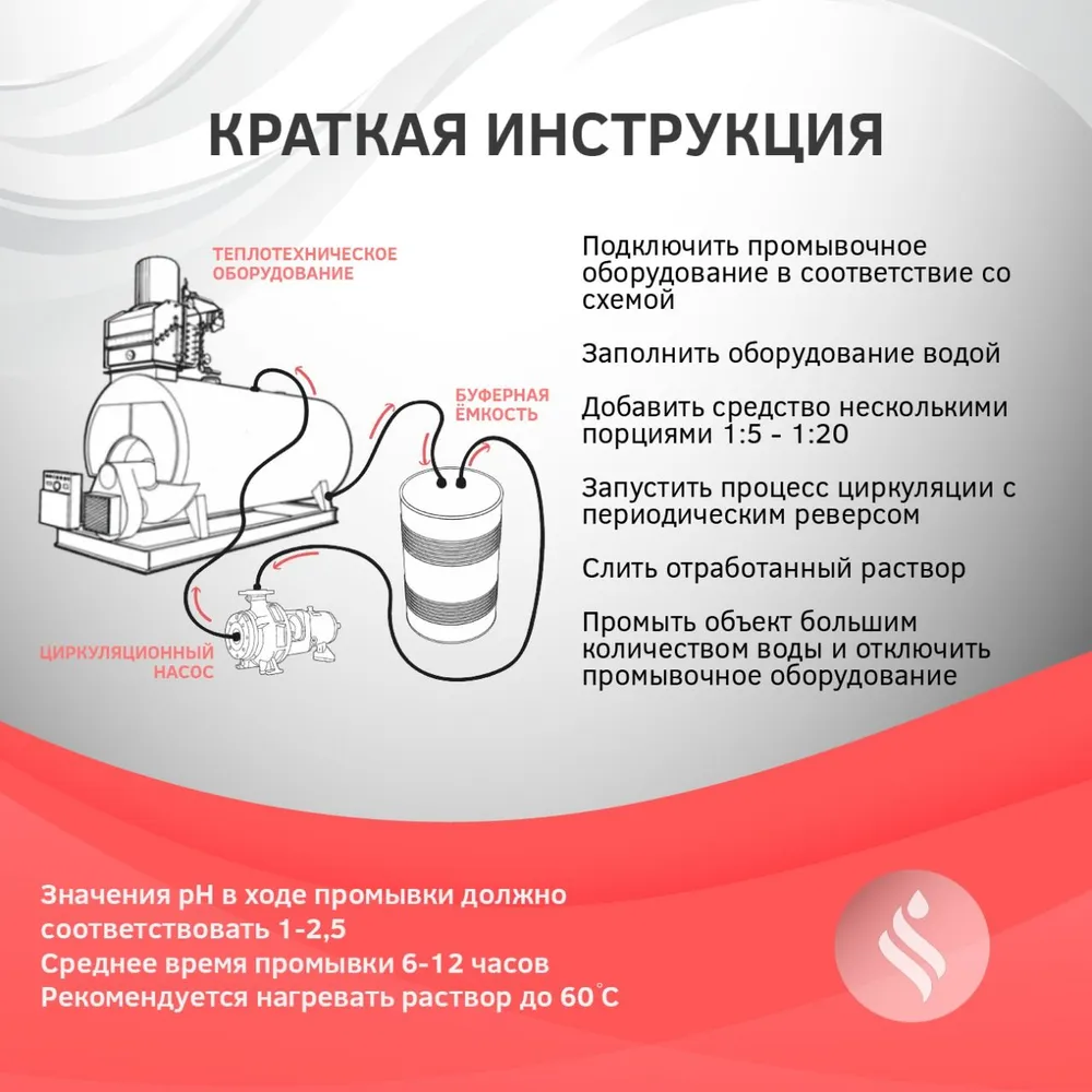Средство для промывки и очистки теплообменников, систем отопления, радиаторов, тёплых полов от накипи, ржавчины и комплексных отложений, 5 л, концентрат на 50 литров CIPTEC AISI. в, 5 л, фото 5