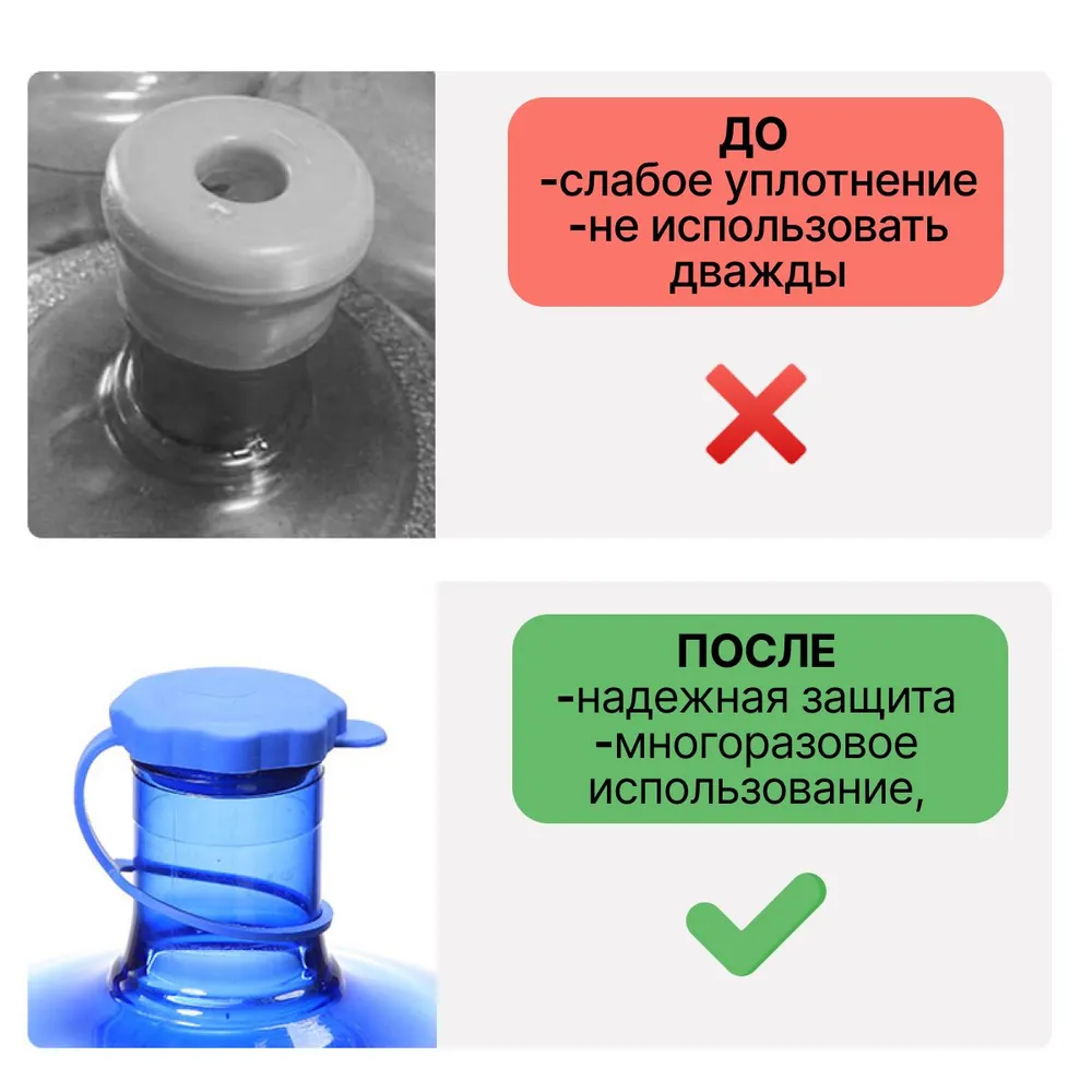 Силиконовая многоразовая крышка для бутылей 19 литров, комплект из 2 штук (пробка), вариант, фото 2