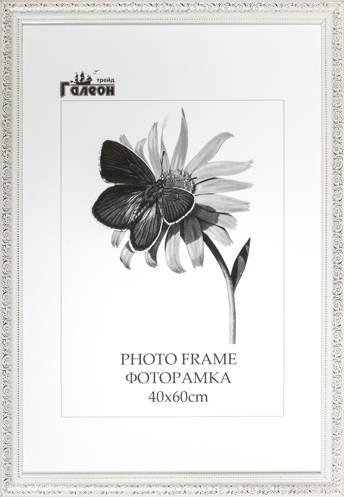 Фоторамка пластиковая 40 х 60 см, белая с серебром