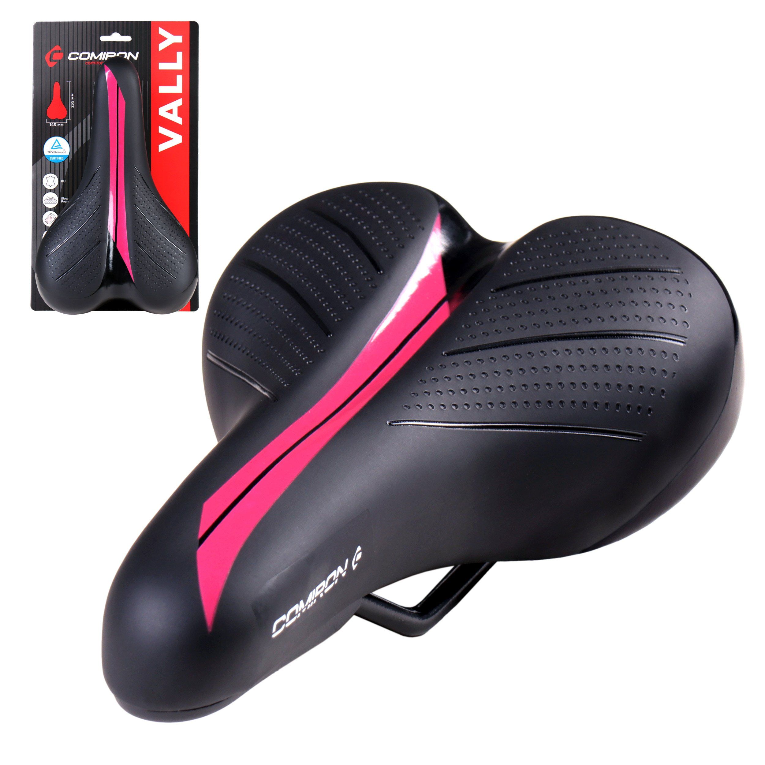 Седло велосипедное детское COMIRON VALLY N942P 235x145, полиуретан принтованный, чёрный, розовый Седло велосипедное детское COMIRON VALLY N942P 235x145, полиуретан принтованный, чёрный, розовый