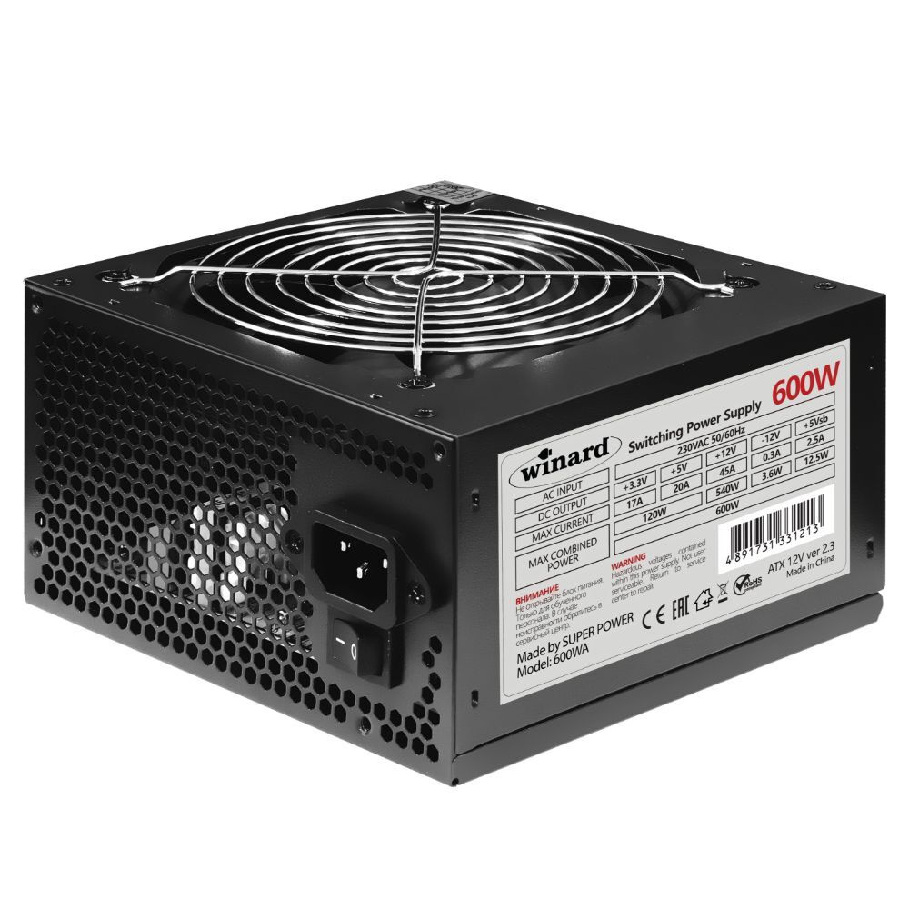 Блок питания Winard 600W (600WA12) ATX, 12cm fan, 20+4pin CPU (4+4),  4*SATA, 3*IDE , PCI-E (6+2),черный RET - купить с доставкой по выгодным  ценам в интернет-магазине OZON (865831920)