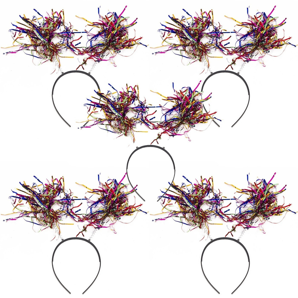 Карнавальный новогодний Ободок, Дождик на пружинке, Разноцветный, с блестками, 5 шт. (нгбд)  #1