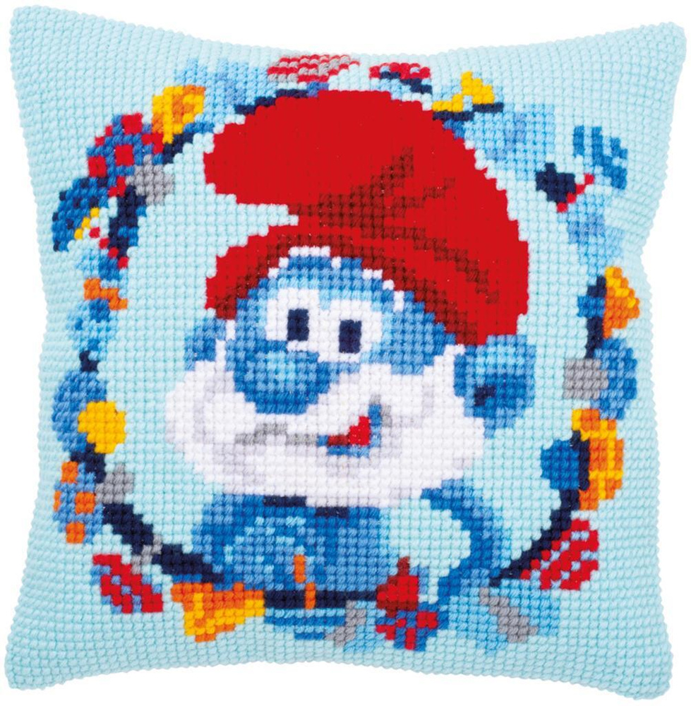 PN-0185214 Набор для вышивания несчётный крест (подушка) 40х40, The Smurfs Papa Vervaco  #1