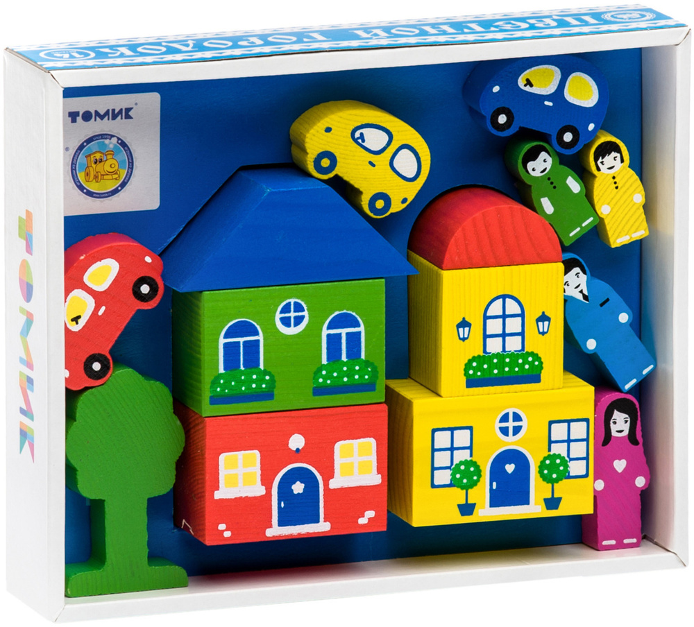 Деревянный конструктор Томик "Цветной Городок. Синий", игровой набор из ...