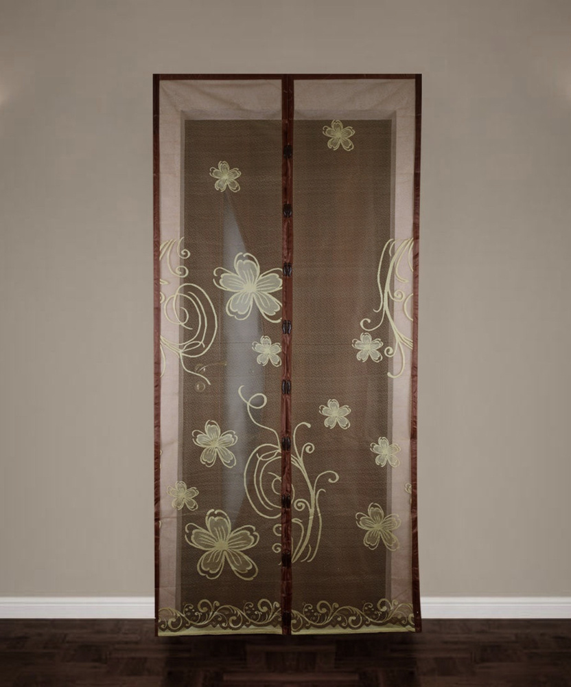 Москитная сетка на дверь на магнитах 100/210 см, сверхпрочная, цвет коричневый c узором  #1