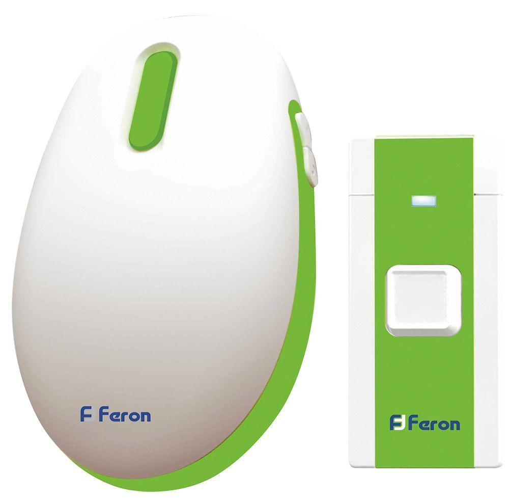 Звонок дверной беспроводной Feron E-375 Электрический 36 мелодии белый зеленый с питанием от батареек #1