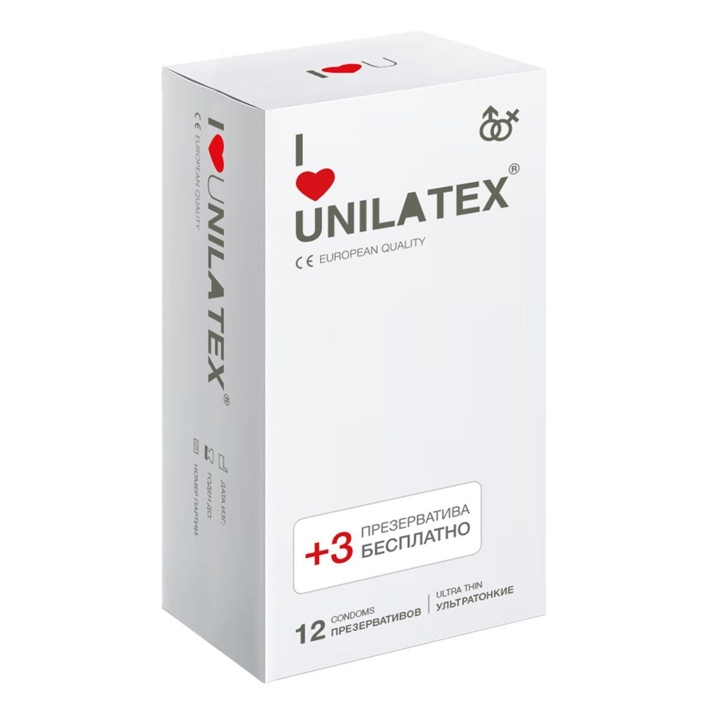 Презервативы латексные Unilatex Ultra Thin - 12 шт. + 3 шт. в подарок со  смазкой универсальные для мужчин, женщин и любых пар, для всех видов любви  - купить с доставкой по выгодным