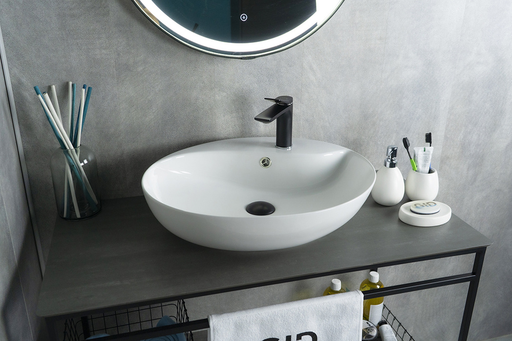 Раковина GID N9088_2x55 см, черный матовый, белый купить по доступной ...