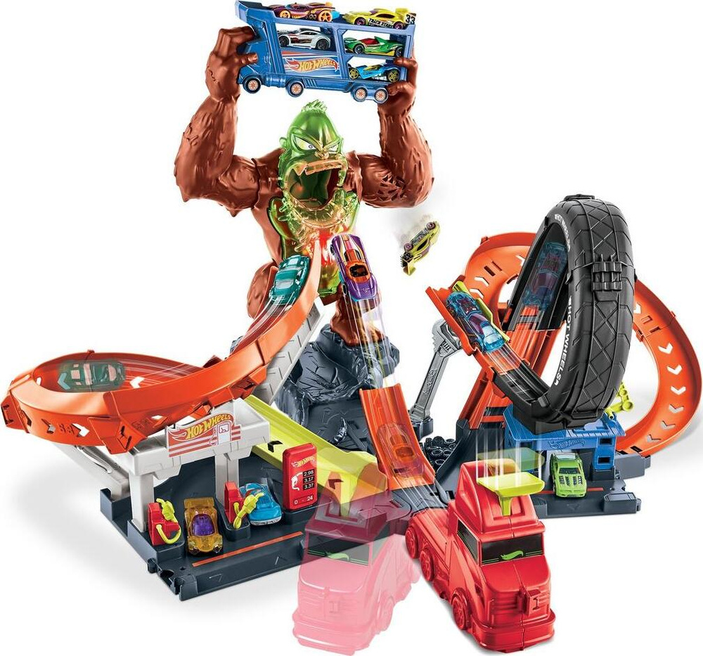 Игровой трек Mattel Hot Wheels Сити Атака бешеной гориллы, GTT94 - купить с  доставкой по выгодным ценам в интернет-магазине OZON (1293113710)