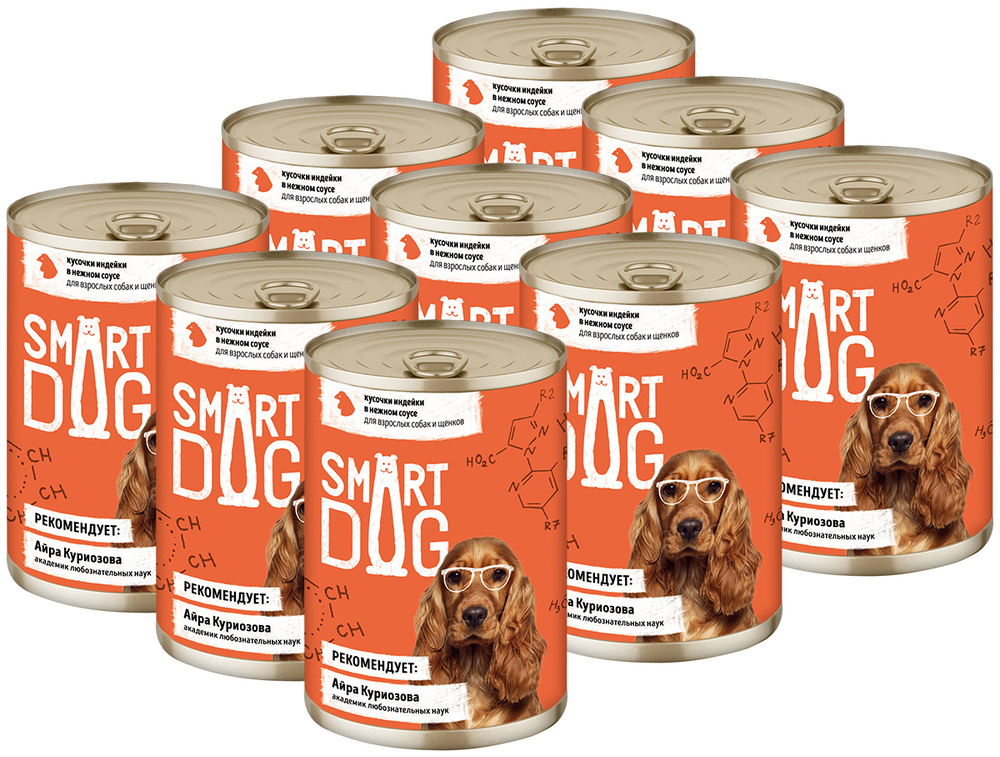 Консервы SMART DOG для собак и щенков с кусочками индейки в соусе (400 гр х 9 шт)  #1