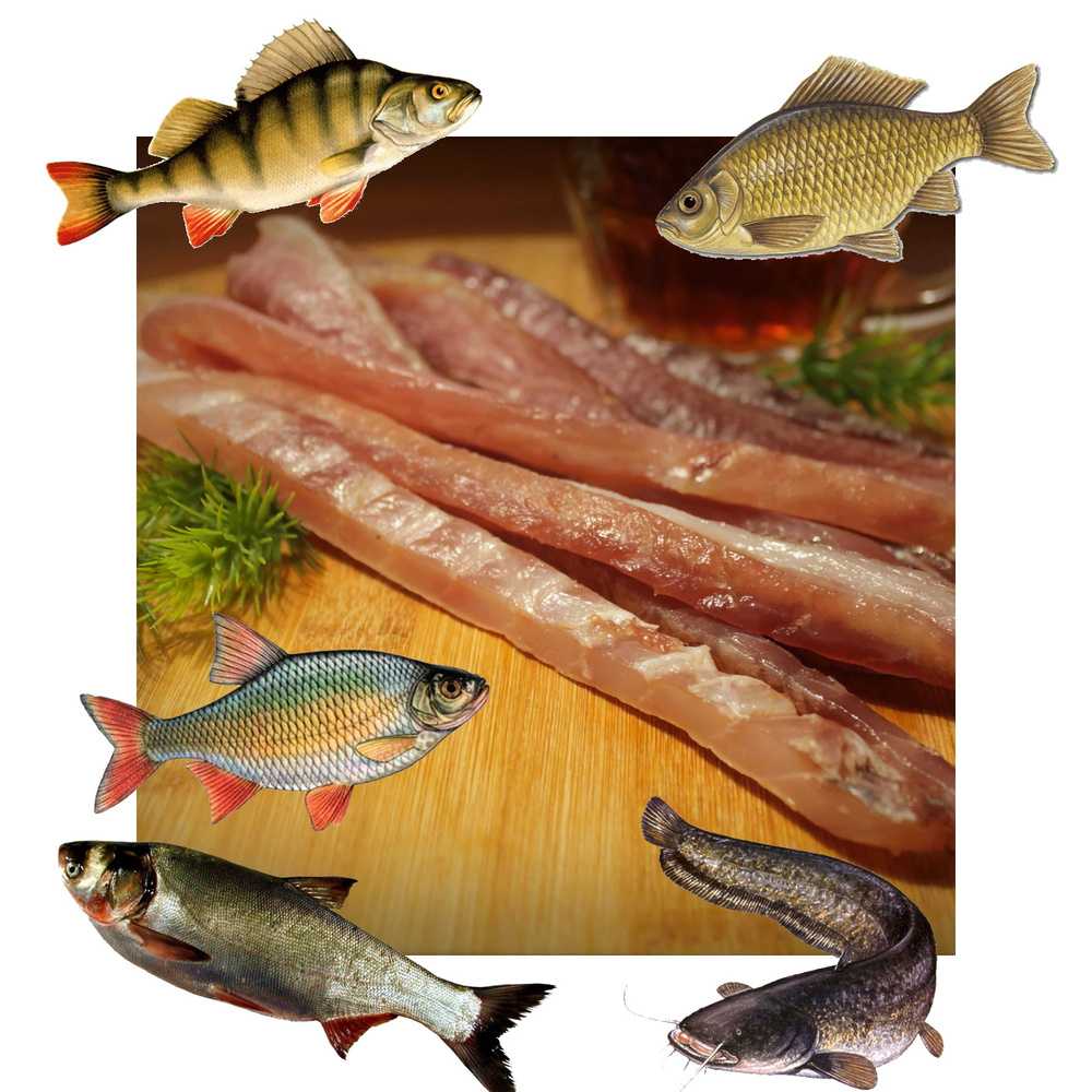 Набор соломки (200 гр) из Астраханской вяленой рыбы (красноперка, лещ, окунь, сом, толстолобик) 5*40г #1