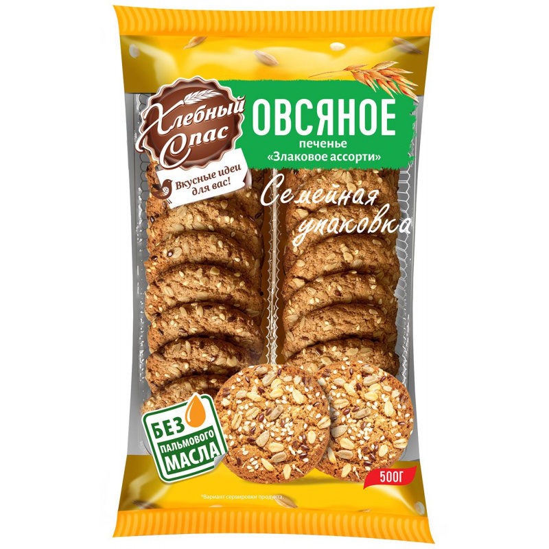 Печенье Хлебный Спас Овсяное Злаковое ассорти, 500г - купить с ...