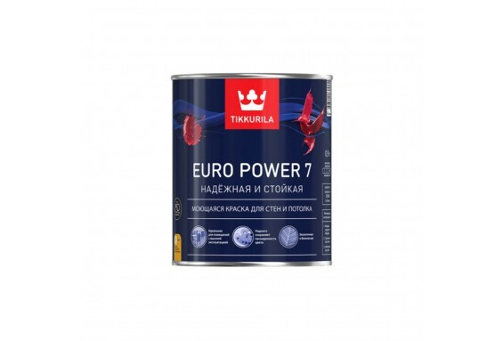 Краска для стен и потолка моющаяся Tikkurila Euro power 7 0.9 литра белая  #1