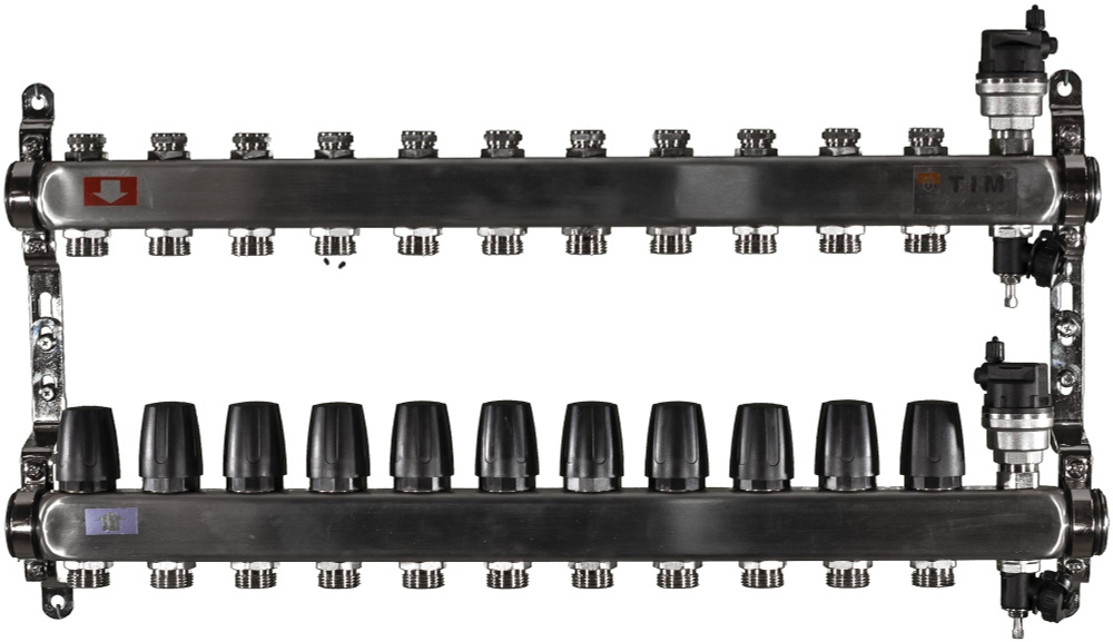 Коллекторная группа Tim (KBS5011) 1" ВР-ВР, 11 отводов 3/4", воздухоотводчик, сливной кран  #1