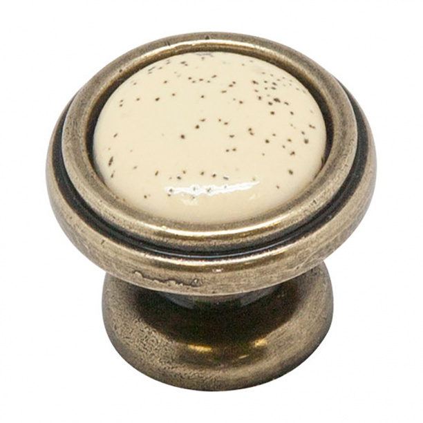 Ручка-кнопка мебельная с фарфором KF03-05 OAB оксидированная бронза  #1