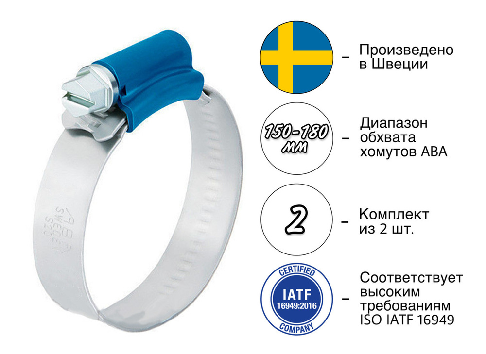 Хомут ABA 150 - 180, 2 шт., Оцинкованная сталь - купить по выгодной ...