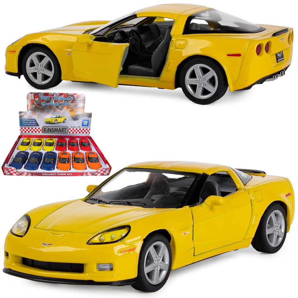 Машинка игрушка для мальчика металлическая, инерционная 1:36 2007 Chevrolet  Corvette Z06 в дисплейбоксе, желтый, в подарок для ребенка, малыша на день  рождения, новый год или 23 февраля - купить с доставкой по