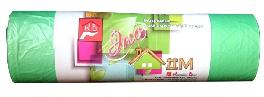 Мешки для мусора Экодом 60л/20шт, 6мк, ПНД, рулон, зеленые, 1749 ...