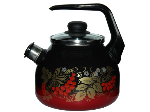 Чайник 3 л со свистком, с декором, красно-чёрный, с кнопкой / чайник для дома / чайник для дачи / чайник #1