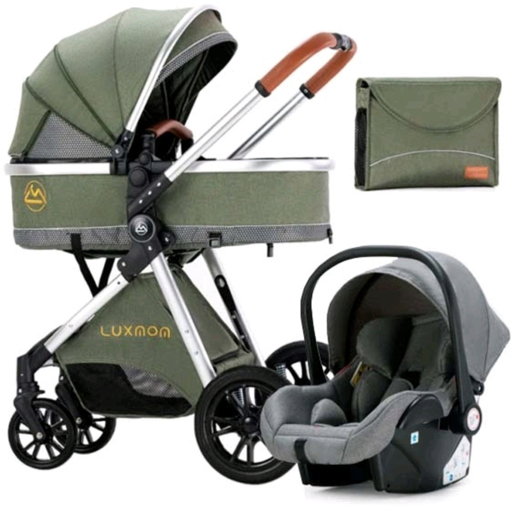 Коляска - трансформер 3в1 Luxmom V9, коляска для новорожденных (оливковая)  #1