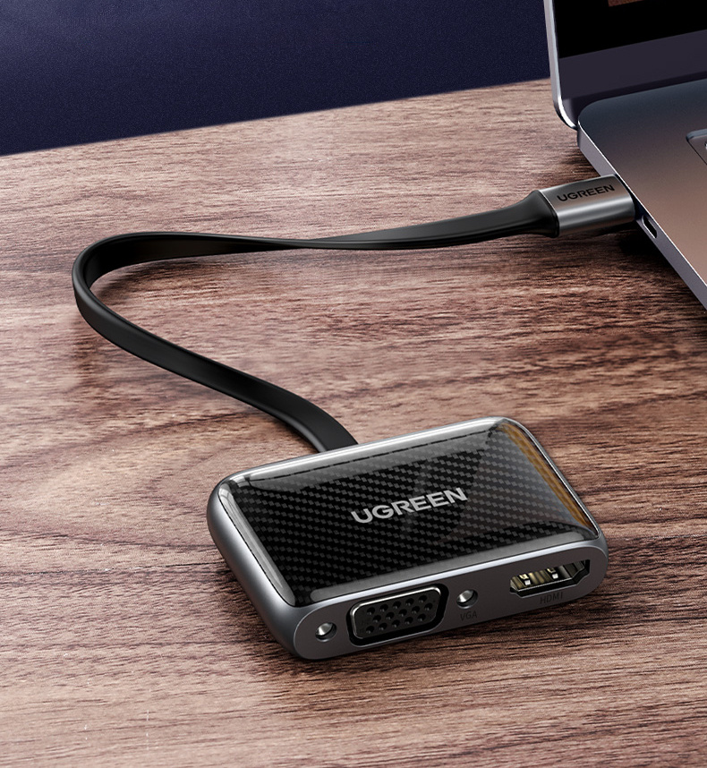 Переходник Ugreen USB C - HDMI+VGA, плоский кабель, цвет черный (70549 ...