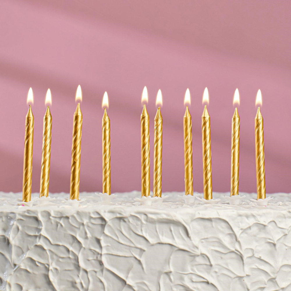 Свечи для торта Омский свечной завод "С Днем Рождения", золотой, 10 штук  #1