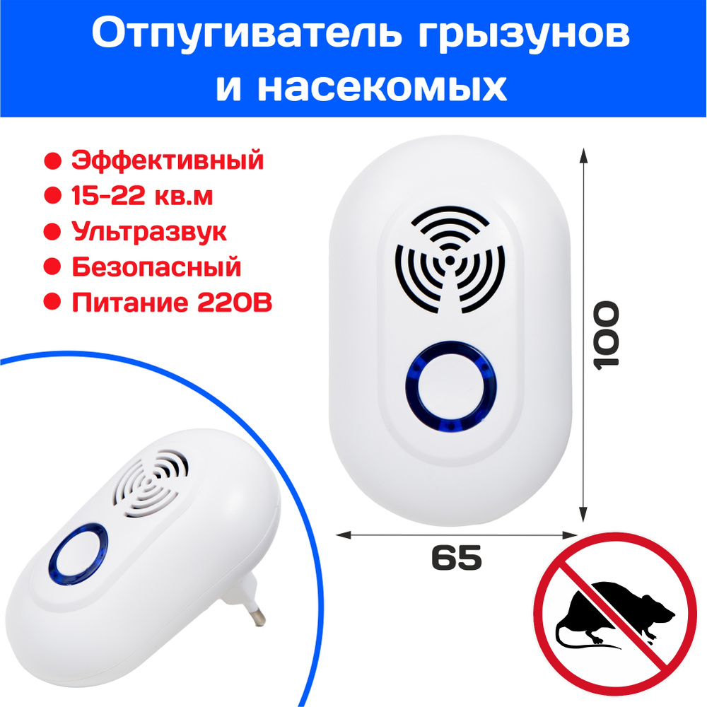 Отпугиватель грызунов и насекомых, ночник 100х65х55мм, 3W, 15-22м2, ABS 156-021  #1