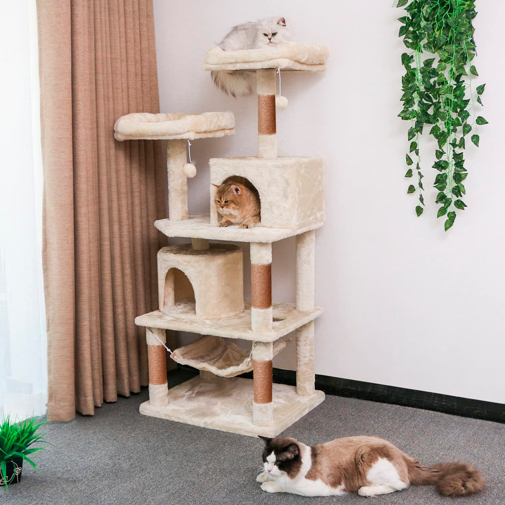 Домик для кошки с когтеточкой Комфорт два домика +гамак  игровой комплекс  для нескольких кошек с лежаком, с гамаком, с игрушкой - купить с доставкой  по выгодным ценам в интернет-магазине OZON (181313694)