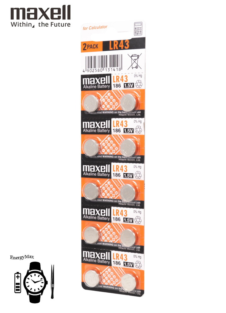 Батарейка часовая, алкалин LR-43 (AG12) MAXELL 10шт купить на OZON по ...