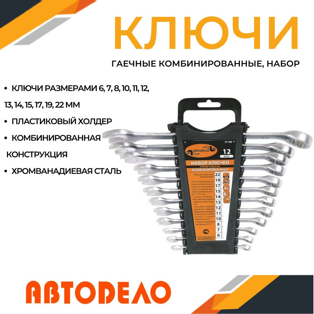 Набор ключей комбинированных 12 предметов (холдер) АвтоDело (31120)