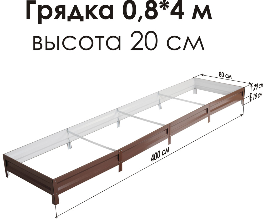 Север Грядка / Грядка оцинкованная с полимерным покрытием 0,8 х 4,0м, высота 20см Цвет: RAL-8017  #1