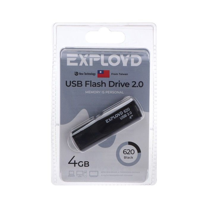 Флешка Exployd 620, 4 Гб, USB2.0, чт до 15 Мб/с, зап до 8 Мб/с, чёрная #1