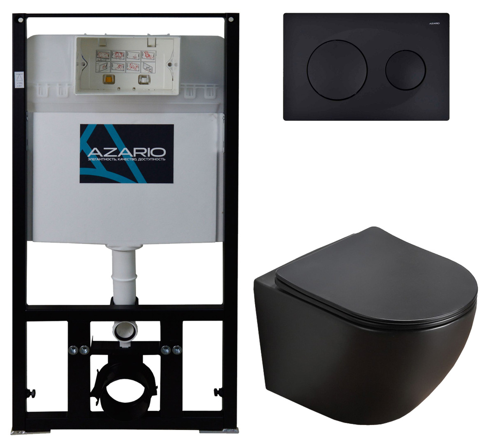Сет AZARIO инсталляция с панелью смыва + унитаз Grado чёрный мат с сиденьем микролифт AZ-8010-1000+AZ-8200-0013+AZ-0046N-MB #1