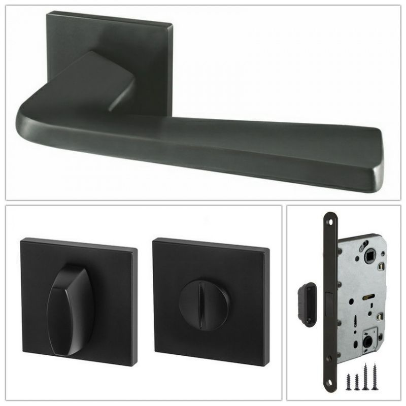 Комплект дверных ручек Armadillo TORSO_USS_BL-26_UN, черный (ручка + завертка WC + магнитный замок)  #1